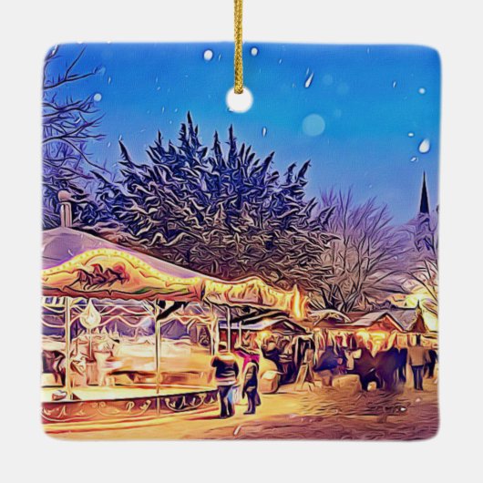 Ornement En Céramique Noël Merry Go Round et l'église allemande (Dos)