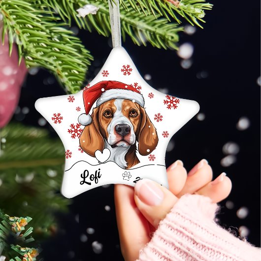 Ornement En Céramique Noël mignon Fox Hound Dog Personnalisé