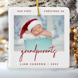 Ornement En Céramique Noël minimaliste des grands-parents Photo 1ère ann