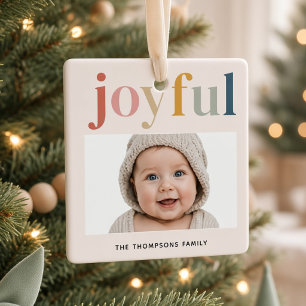 Ornement En Céramique Noël Moderne avec Photo de Bébé Personnalisée et J
