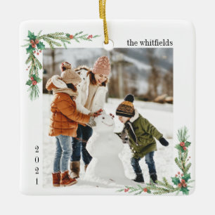 Ornement En Céramique Noël moderne en famille des neiges Photo Mistletoe