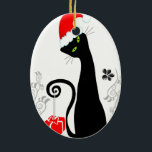 Ornement En Céramique Noël moderne Kitty<br><div class="desc">Kitty de Noël moderne portant le chapeau de Noël</div>