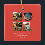 Ornement En Céramique Noel Noël bold moderne 4 photo simple Holiday<br><div class="desc">Amusement coloré Noel Noël typographie 4 photo de vacances design. Les couleurs rouge,  vert,  bleu marine,  noir et rose sont disponibles.</div>