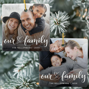 Ornement En Céramique Noël Notre Famille 2 Photo Double Face