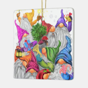 Ornement En Céramique Noël Ornament Joyeux Gnomes Party - Amusant