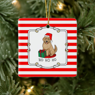 Ornement En Céramique Noël Père Noël Goldendoodle (rouge or) Chien migno