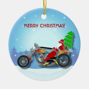 Ornement En Céramique Noël Père Noël montant le vélo de couperet ave