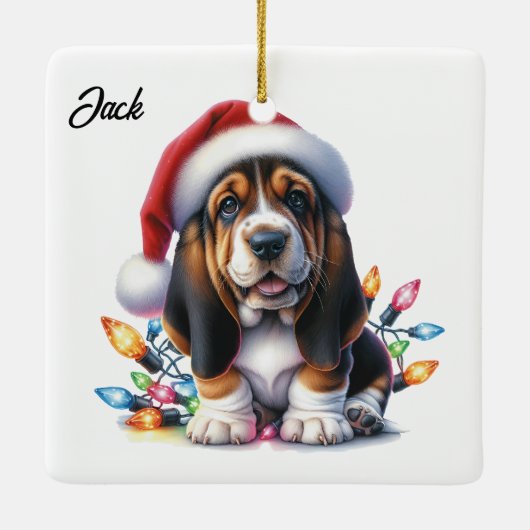 Ornement En Céramique Noël personnalisé Bassett Hound Père Noël (Dos)