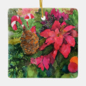 Ornement En Céramique Noel Poinsettia peinture aquarelle originale (Devant)
