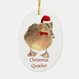 Ornement En Céramique Noël Quackers, canard drôle, humour d'oiseau