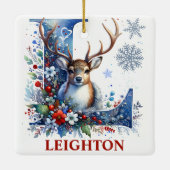 Ornement En Céramique Noël Reindeder Monogramme Lettre L Nom personnalis (Dos)