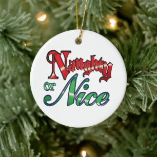 Ornement En Céramique Noël Rétro, Mauvais ou Bien Lettres Rouges Vertes