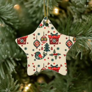 Ornement En Céramique Noël Rouge et Crème Nordique