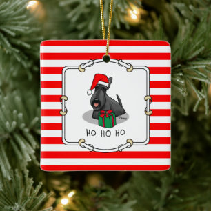 Ornement En Céramique Noël Santa Hat Scottish Terrier (noir) mignonne