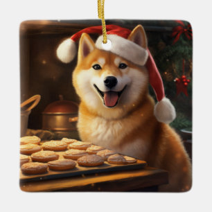 Ornement En Céramique Noël Shiba Inu Cookies Festive Vacances