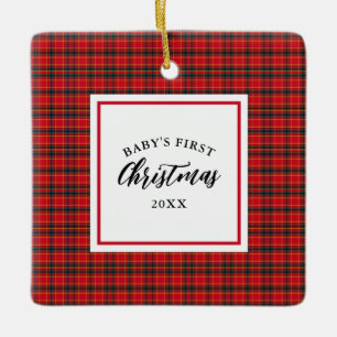 Ornement En Céramique Noël Tartan Plaid Baby's First Christmas