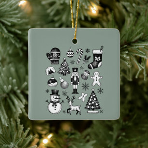 Ornement En Céramique Noël vintage 90 Collage Rétro Xmas 