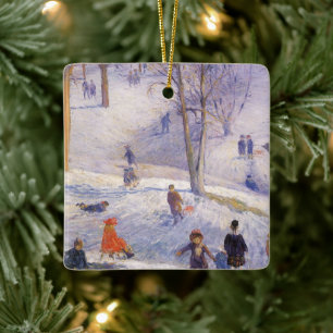 Ornement En Céramique Noël vintage, glissade, Central Park Glackens