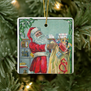 Ornement En Céramique Noël vintage, Père Noël victorien avec des jouets