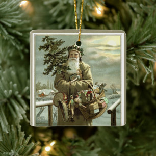 Ornement En Céramique Noël vintage, Père Noël victorien avec jouets