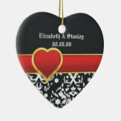 Ornement En Céramique Noir blanc damassé rouge coeur mariage Enregistrer (Droite)