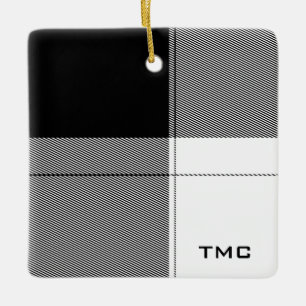 Ornement En Céramique Noir Blanc Moderne Plaqué Monogramme Initiales Chi