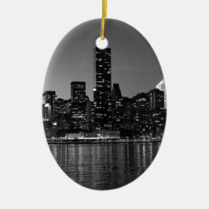 Ornement En Céramique Noir Blanc New York City Skyscapants Silhouette