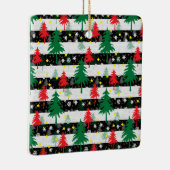 Ornement En Céramique Noir Blanc Stripes Neiges Rouge Vert Arbres (Droite)