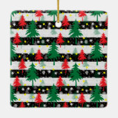 Ornement En Céramique Noir Blanc Stripes Neiges Rouge Vert Arbres (Dos)