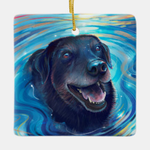 Ornement En Céramique Noir coloré Labrador Peinture Chien Noël