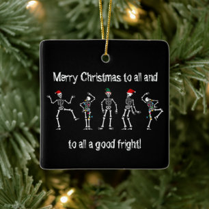 Ornement En Céramique Noir et Blanc Danser Noël Squelette