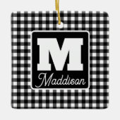 Ornement En Céramique Noir et blanc Nom du monogramme plaqué Noël (Devant)