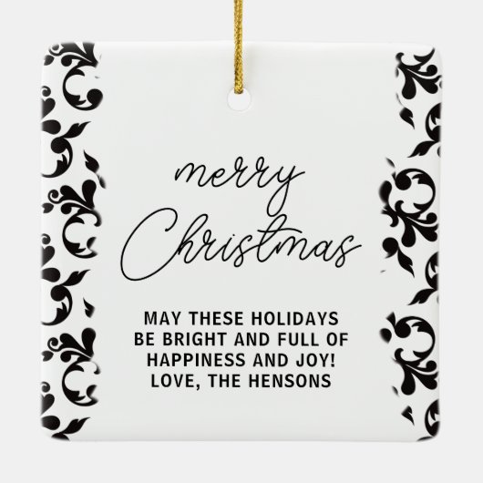 Ornement En Céramique Noir et blanc Rococo Joyeux Noël Script (Dos)