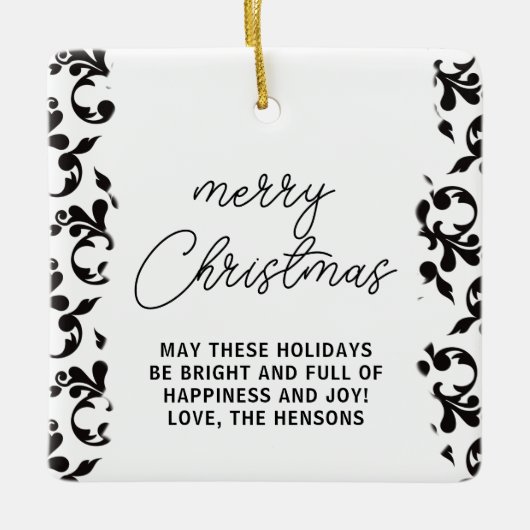 Ornement En Céramique Noir et blanc Rococo Joyeux Noël Script (Devant)