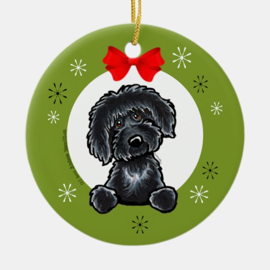 Ornement En Céramique Noir Labradoodle Noël Classique (Devant)