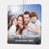 Ornement En Céramique Nom de la famille Élégant Script Joyeux Noël (Gauche)