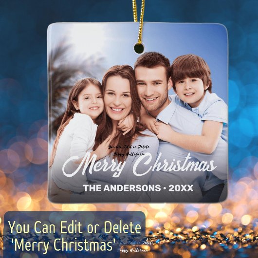 Ornement En Céramique Nom de la famille Élégant Script Joyeux Noël