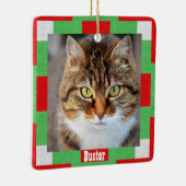 Ornement En Céramique Nom de photo de chat de Noël rouge vert (Droite)