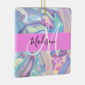 Ornement En Céramique Nom du monogramme d'iridescendance rose-fille (Droite)