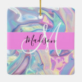 Ornement En Céramique Nom du monogramme d'iridescendance rose-fille (Dos)