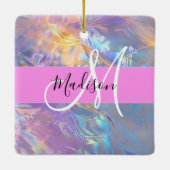 Ornement En Céramique Nom du monogramme d'iridescendance rose-fille (Dos)