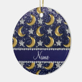 Ornement En Céramique Nom marine bleu parties scintillant or lunes argen (Gauche)