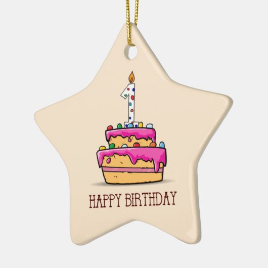 Ornement En Céramique Nom personnalisé, 1er anniversaire, gâteau rose do (Gauche)