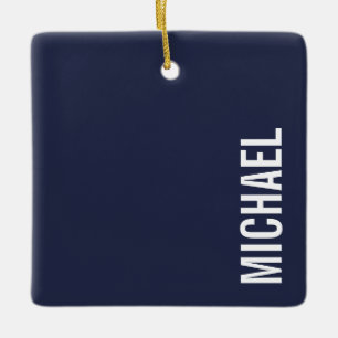 Ornement En Céramique Nom personnalisé bleu marine moderne minimaliste