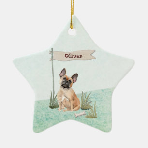 Ornement En Céramique Nom personnalisé Bouledogue français Chien de comp