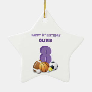 Ornement En Céramique Nom personnalisé Fille 8e anniversaire Ballons de