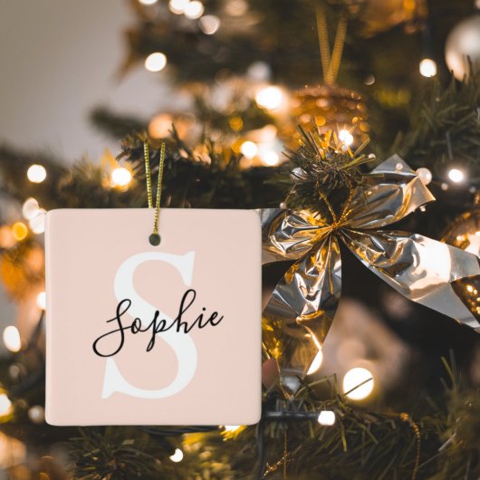 Ornement En Céramique Nom personnalisé moderne Monogram Pastel Rose