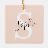 Ornement En Céramique Nom personnalisé moderne Monogram Pastel Rose (Devant)