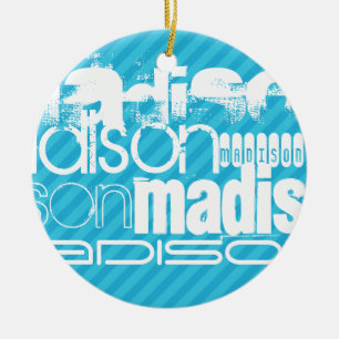 Ornement En Céramique Nom personnalisé Motif ; bandes bleu ciel