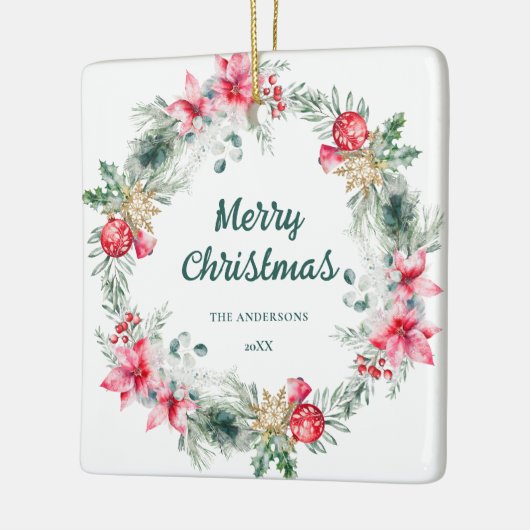 Ornement En Céramique Nom Poinsettia Red Green Wreath Christmas Poésie (Gauche)